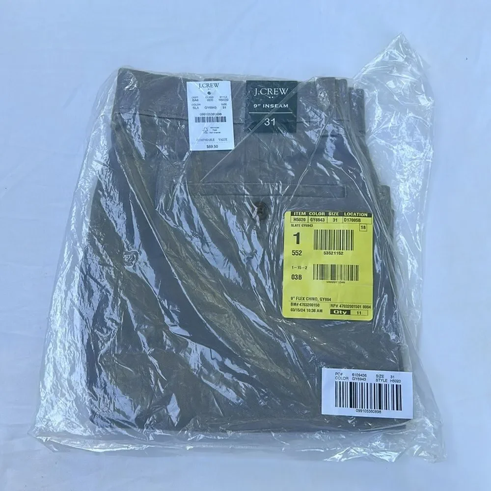 J. Crew 9'' flex Chino in slate‎ gray size 31 NWT in packaging